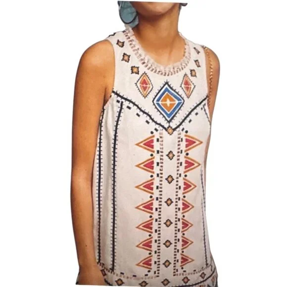 Anthropologie Akemi + Kin Geometric Embroidered Sleeveless Dress Size 4 - Picture 2 of 13